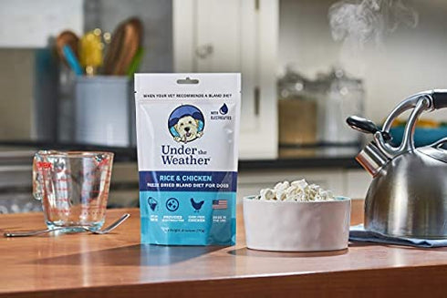 Under the Weather Pet Easy to Digest Bland Dog Food Diet, Aids Sick Dogs & Sensitive Stomachs | Electrolytes - Gluten Free, All Natural, Freeze Dried 100% Human Grade Meat | 1 Pack - Rice & Chicken