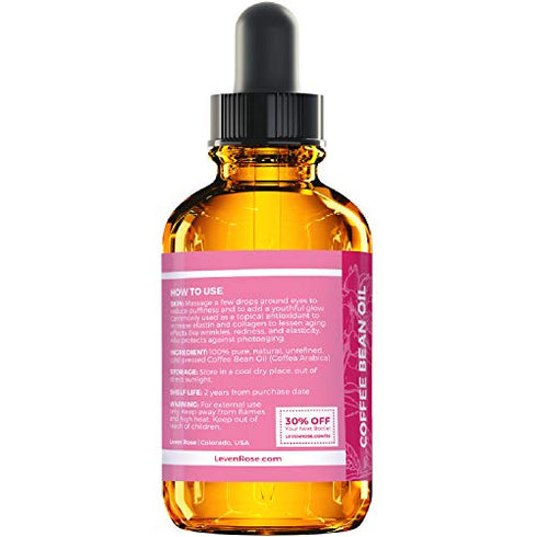 Leven Rose Coffee Bean Oil, 100 % Natural Pure Cold Pressed Unrefined Coffee Bean Oil 1 oz