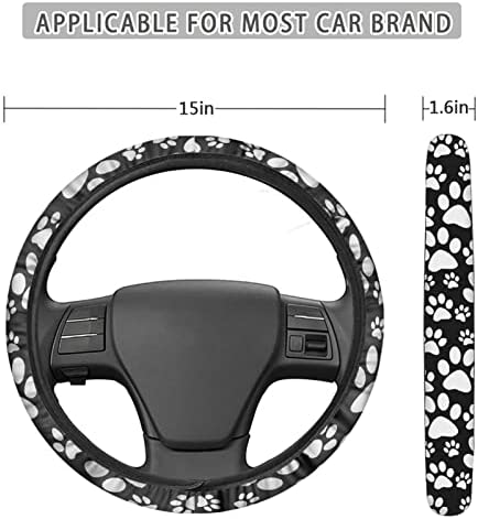 FUSURIRE Dog Paws Steering Wheel Cover Universal 15 inch, Stylish Cute Paws Print Neoprene Car Steering Wheel Covers,Car Accessories for Women,Black