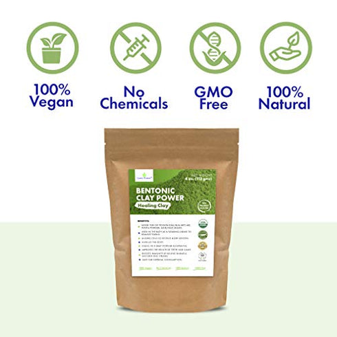 Cosmic Element Calcium Bentonite Clay Powder, Vegan Bentonite Clay Food Grade, Healing Clay for Face Mask Skin Care Detox, Clay Mask for Blackheads and Pores, 4 ounce