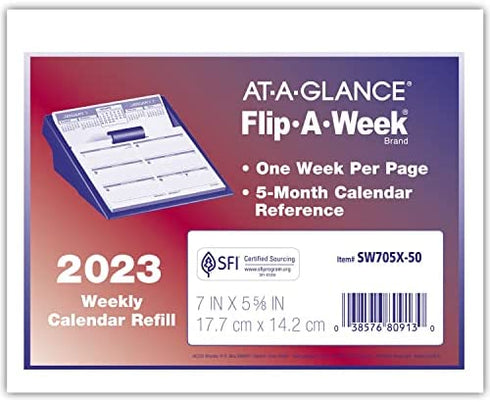 AT-A-GLANCE 2023 Weekly Desk Calendar Refill, Flip-A-Week, 6" x 7" (SW705X50)