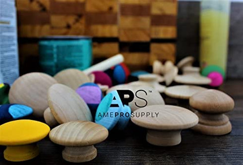 AmePro Supply Wood knobs for Cabinet Doors, Dresser Furniture Drawers, 1 1/2 inch Small Wooden Knob, Unfinished Craft, Folding Bifold Door Cabinets Drawer, Stain or Paint White (8)