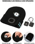 Bluetooth Beanie Hat with Light, Unisex USB Rechargeable 4 LED Headlamp Cap with Wireless Headphones, Unique Christmas Birthday Gifts for Men Him Husband Teen (Black)