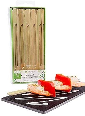 Restaurantware 6-inch Bamboo Paddle Skewers: Perfect for Serving Appetizers and Cocktail Garnishes - Natural Color - Retail Pack - 500ct - Biodegradable and Eco-Friendly