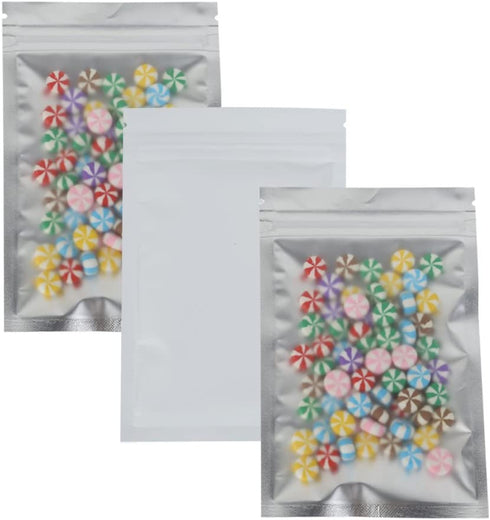 Clear Window Flat Colored Metallic Foil Zipper Seal Bag (100 Pack) (White, Flat | 1.5oz)