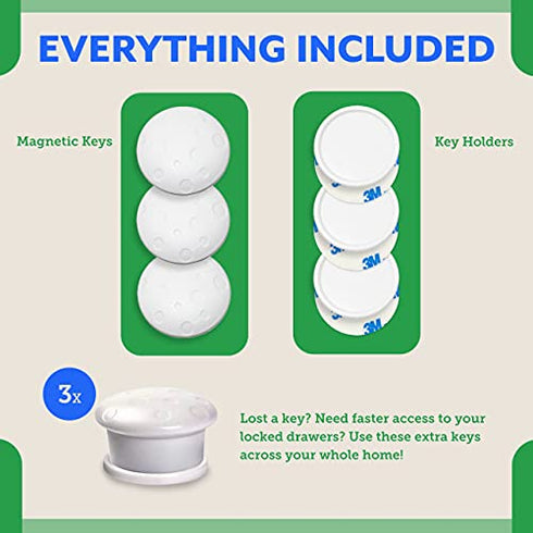 Universal Replacement Keys for Magnetic Cabinet Locks Child Safety for Drawers and Cabinets - Child Proof Cabinet Locks (3 Keys Only) by Eco-Baby