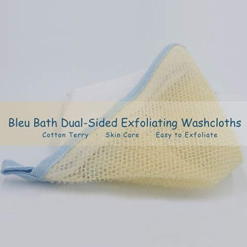 Bleu Bath (3 Pack) Dual-Sided Exfoliating Skin Towel Cotton Terry Body Cloth Scrubber Premium Sturdy Loofah Towel Soft and Buffing Wash Cloth White for Either Oil or Dry Skin