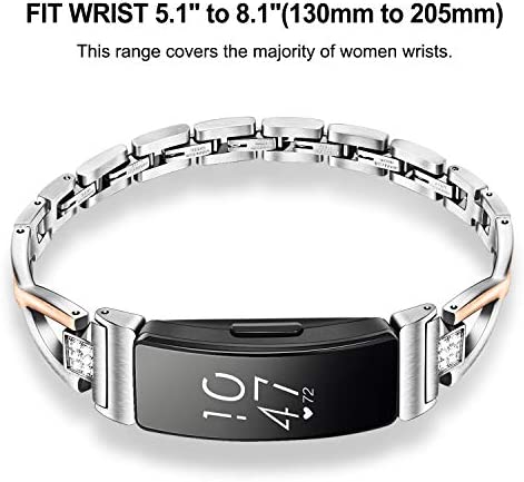 TRUMiRR Women Band for Inspire 2 / Inspire HR / Inspire, Stainless Steel & Crystal Diamond Watchband Jewelry Strap Feminine Wristband Bracelet for Fitbit Inspire 2 / Inspire HR / Inspire Smart Watch