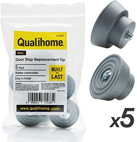 Replacement Rubber Tip for Kickdown / Drop Down Door Stop Holder, Grey, 5 Pack