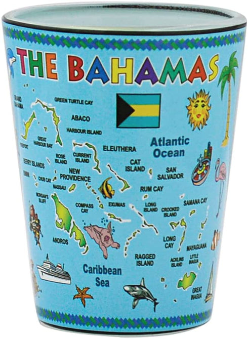 Shot Glass BAHAMAS MAP - Best Souvenir and Gift Collectible Idea 2 Oz ShotGlass (2 Set)