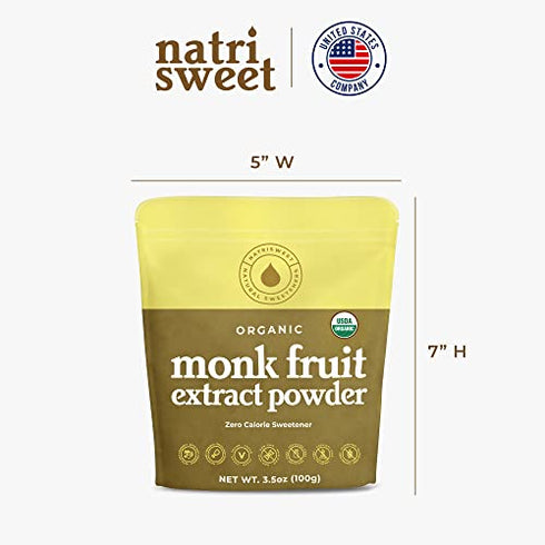 Organic Monk Fruit Extract, 3.5 oz, 322 Servings, Pure USDA Organic Monk Fruit Sweetener with No Fillers Zero Calories, Zero Carbs, Keto & Paleo Friendly Sugar Substitute, 322 Servings by NatriSweet