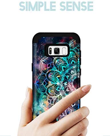 Hocase Galaxy S8 Case, Heavy Duty Protection Shock Absorbing Silicone Rubber Bumper+Hard Plastic Shell Hybrid Dual Layer Protective Case for Samsung Galaxy S8 (SM-G950U) 5.8" 2017 - Mandala in Galaxy
