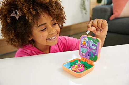 Polly Pocket Hidden Hideouts Lila Dino Discovery Compact Hidden Hideouts and Reveals, 3 Accessories, 1 Micro Lila Doll and Sticker Sheet