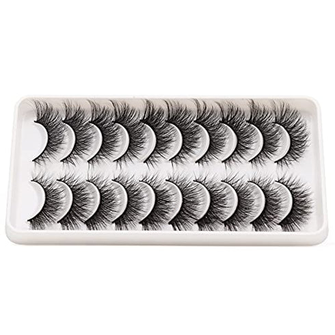 Veleasha False Eyelashes Fluffy Cat Eye Lashes Natural Look 10 Pairs Criss-cross Soft Handmade Faux Mink Lashes Pack (6D50)