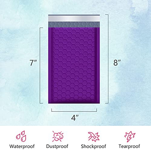 UCGOU Bubble Mailers 4x8 Inch Purple 50 Pack Poly Padded Envelopes Small Business Mailing Packages Opaque Self Seal Adhesive Waterproof Boutique Shipping Bags for Jewelry Makeup Supplies #000