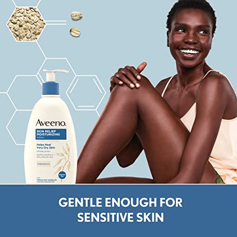 Aveeno Skin Relief Moisturizing Lotion for Very Dry Skin with Soothing Triple Oat & Shea Butter Formula, Dimethicone Skin Protectant Helps Heal Itchy, Dry Skin, Fragrance-Free, 8 fl. oz