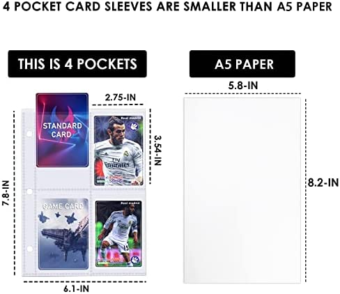 4-Pocket Baseball Card Sleeves Trading Card Binder Sleeves, 320 Pockets Double Sided Baseball Card Protectors Plastic Card Holder Fit for Trading Cards, Sport Cards (Each Page 6.1 × 7.8 inches)