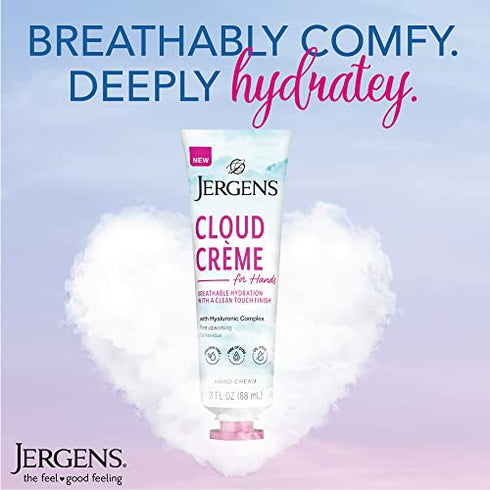 Jergens Cloud Creme Hand Cream for Dry Hands, Lotion with Hyaluronic Complex, Non-Greasy Moisturizer & Breathable Light Formula, 3 oz