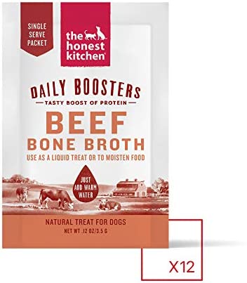 The Honest Kitchen Daily Boosters: Instant Beef Bone Broth with Turmeric for Dogs, 3.5g Sachets, Pack of 12