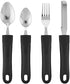 Adaptive Eating Utensils by Celley for Parkinson's, Arthritis, MS, Elderly, Hand Tremors, Handicapped | 4pc Easy Grip Silverware Stainless Steel Knife, Fork, 2 Spoons – (Black)