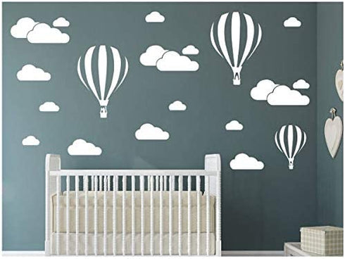 DXLING White Clouds & Hot Air Balloons Nursery Kids Childs Room Vinyl Wall Art Sticker Baby Wall Decals Removable Waterproof Wallpaper D952 (White)