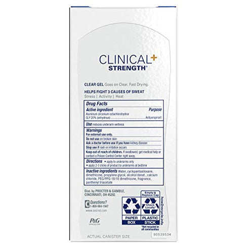 Secret Antiperspirant Clinical Strength Deodorant for Women, Clear Gel, Completely Clean, 2.6 oz