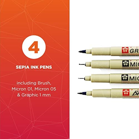 Sakura Pigma 50040 Micron Blister Card Ink Pen Set, Sepia, Pigma 4CT Set