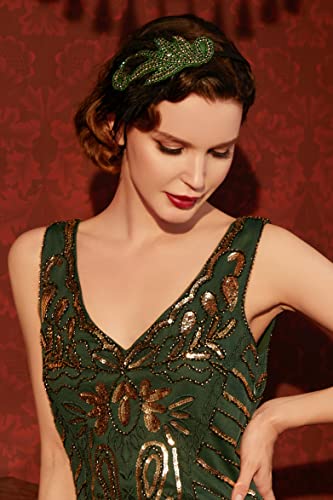 BABEYOND 1920s Flapper Headband Accessories Roaring 20s Feather Hair Band Vintage Gatsby Party Accessories (Green)