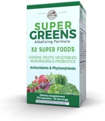 Country Farms Super Greens Capsules, Whole Food Dietary Supplement, 32 Super Foods, 30 servings.