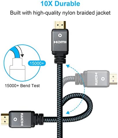 Yauhody 8K HDMI 2.1 Cable 6ft, 48Gbps Ultra High Speed Heavy Duty Nylon Braided HDMI 2.1 Cord, Real 8K@60Hz, 10K, 4K@144Hz, 4K@120Hz, eARC, HDCP 2.2 & 2.3, Dynamic HDR, 3D for Monitor, TV (6 Feet)