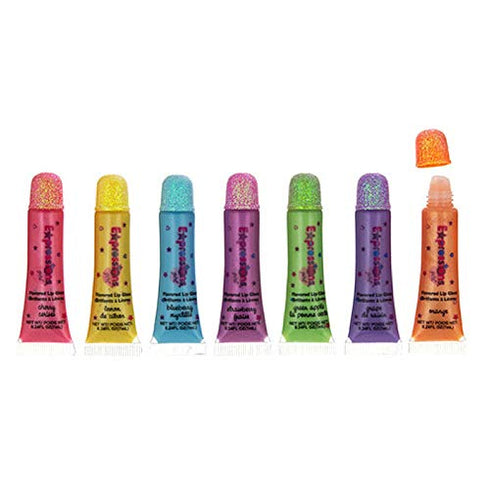 Expressions -7pc Flavored Shimmer Lip Gloss for Girls, Kids Lip Gloss Set .Moisturizing Shimmer Lipgloss Party Shinning and Long Lasting Waterproof Colorful Lip Gloss For Women and Girls