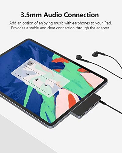 iPad Pro Adapter, USB C Hub Dongle Adapter for iPad Pro 2020-2018 and iPad Air, with 4K HDMI, USB-C PD, 3.5mm Audio Jack and SD/Micro Card Reader, Compatible with MacBook Pro Air (Space Grey)