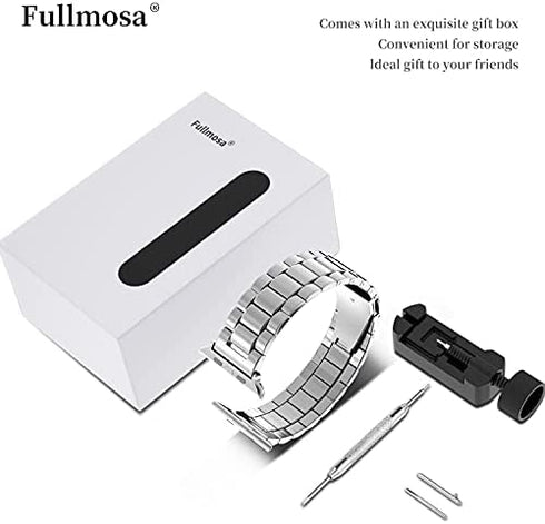 Fullmosa Compatible Apple Watch Band 42mm 44mm 45mm 49mm 38mm 40mm 41mm, Stainless Steel iWatch Band with Case for Apple Watch Series 8/7/6/5/4/3/2/1/SE/SE2/Ultra, 42mm 44mm 45mm Silver