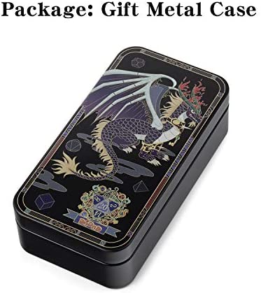 DnDnD Table Game Metal Dice Set, 7PCS D&D Metal Die with Metal Gift Box for Tabletop Games Dungeons and Dragons Dice (Dark Purple and Gold Number)