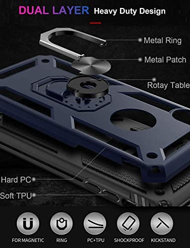 iPhone Xs Max Case with Tempered Glass Screen Protector,iPhone Xs Max Cover Military Grade 16ft. Drop Tested Cover with Magnetic Ring Kickstand Protective Phone Case for iPhone Xs Max Blue