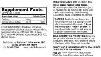 Iron Supplement Ferrous Sulfate 325mg by Reliable 1 | Iron Pills for Women and Men | Iron Supplements for Anemia and Iron Deficiency | 100 Iron Tablets per Bottle, Pack of 4