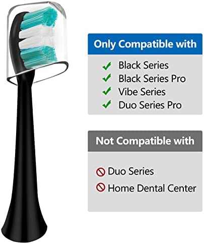 Replacement Toothbrush Heads Compatible with AquaSonic Black Series Vibe Series Electric Toothbrush, Curved Shape Design Planted with Nylon Bristle (Black)
