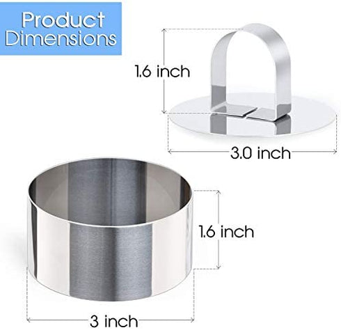 HULISEN Round Cake Ring Mold, Stainless Steel 3 inch Dessert Mousse Molds with Pusher & Lifter Cooking Rings, Tuna Tartare Mold (Include 4 Rings and 1 Pusher)