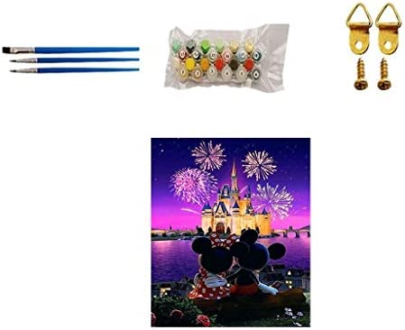 TINDAY Disney DIY Acrylic Paint by Number Kits for Adults Kids Child Beginner Mickey DIY Canvas Painting by Numbers Minnie DIY Painting Acrylic Painting Paint by Numbers Castle 16x20 Inch
