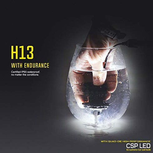 BEAMTECH H13 LED Bulb, S1 Series 10000LM 50W Quiet No Fan CSP Chips Conversion Kit Fanless Cool White All in One Plug N Play Halogen Replacement