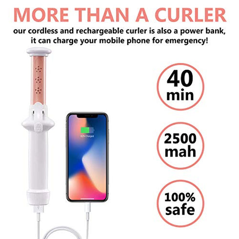 Cordless Curling Iron, SEMBELLE 3/4 Inch Ceramic Iron Hair Curler - Rechargeable Portable Curling Wand with USB Cable and Protective Heat Resistant Case - Travel Size Hair Curler for Short, Long Hair