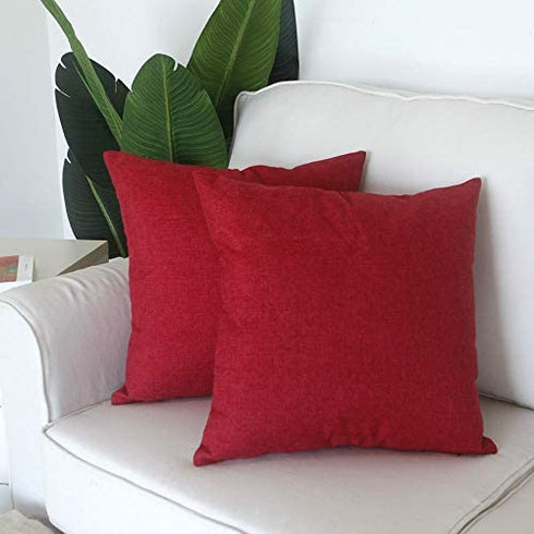 Artcest Set of 2, Kids Decorative Linen Bed Throw Pillow Case, Sofa Durable Modern Stylish, Comfortable Cushion Cover for Couch, 12"x12" (Burgundy)