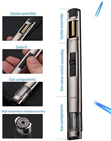 Butane Torch Kitchen BBQ Lighter Long Refillable Windproof Stainless Steel Lighters with Jet Flame