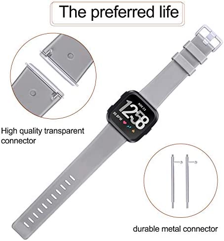 PACK 3 Soft Silicone Bands for Fitbit Versa 2 / Fitbit Versa / Fitbit Versa Lite Classic Adjustable Sport Bands for Women Men Small Large(Without Tracker) (Large, Black+Blue+Grey)