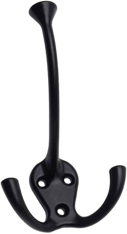 HARPOON 5 Pack Heavy Duty Three Flared Prongs Coat Hooks, Wall Mounted with 15 Screws, Retro Tri-Hook, Utility Hooks for Scarf, Bag, Towel, Key, Cap, Cup, Hat (Black)