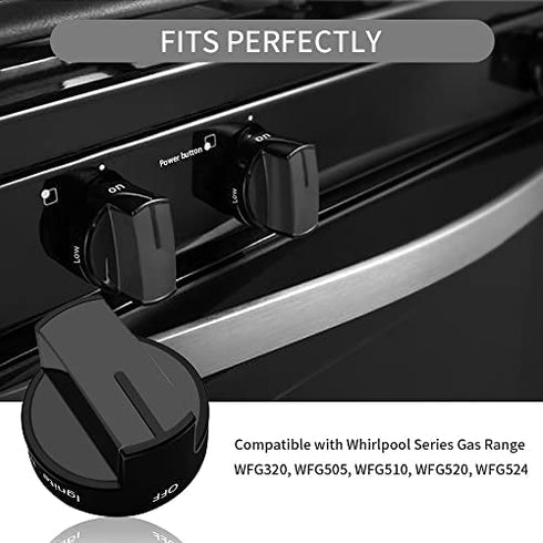 Reyhoar (4 Pack) W10339442 Gas Range Knob Black Replacement Part for Whirlpool Range/ Stove/ Oven- Replaces WPW10339442, PS3507188