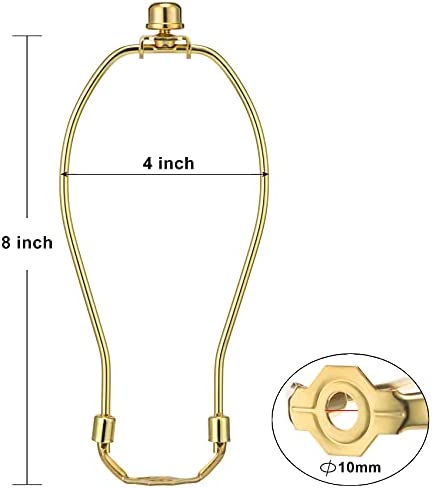 8 Inch Detachable Lamp Shade Harp Holder for Table and Floor Lamps, 2 Set Heavy Duty Lamp Shade Bracket with 3/8 Standard Saddle and Lamp Finial, Polished Brass
