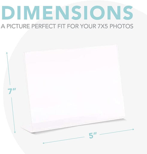 Photo Booth Frames - 7x5 Inch Clear Acrylic Display, Slanted Back 7x5 Horizontal Picture or Display Plastic Sign Holder with Inserts - 12 Count