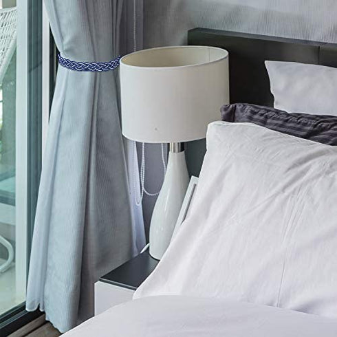 2 Pieces Braided Curtain Tiebacks Rope Belt Curtain Ties and 2 Pieces Hooks Metal Curtain Tieback Hooks for Window Curtain Accessories (Navy Blue and Silver)