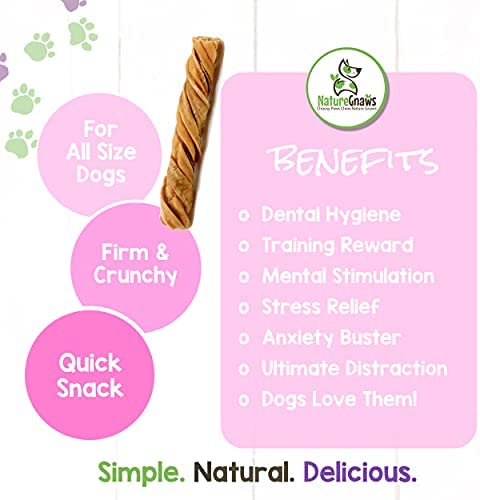 Nature Gnaws Tripe Twists for Dogs - Premium Natural Beef Sticks - Simple Single Ingredient Crunchy Dog Chew Treats - Rawhide Free